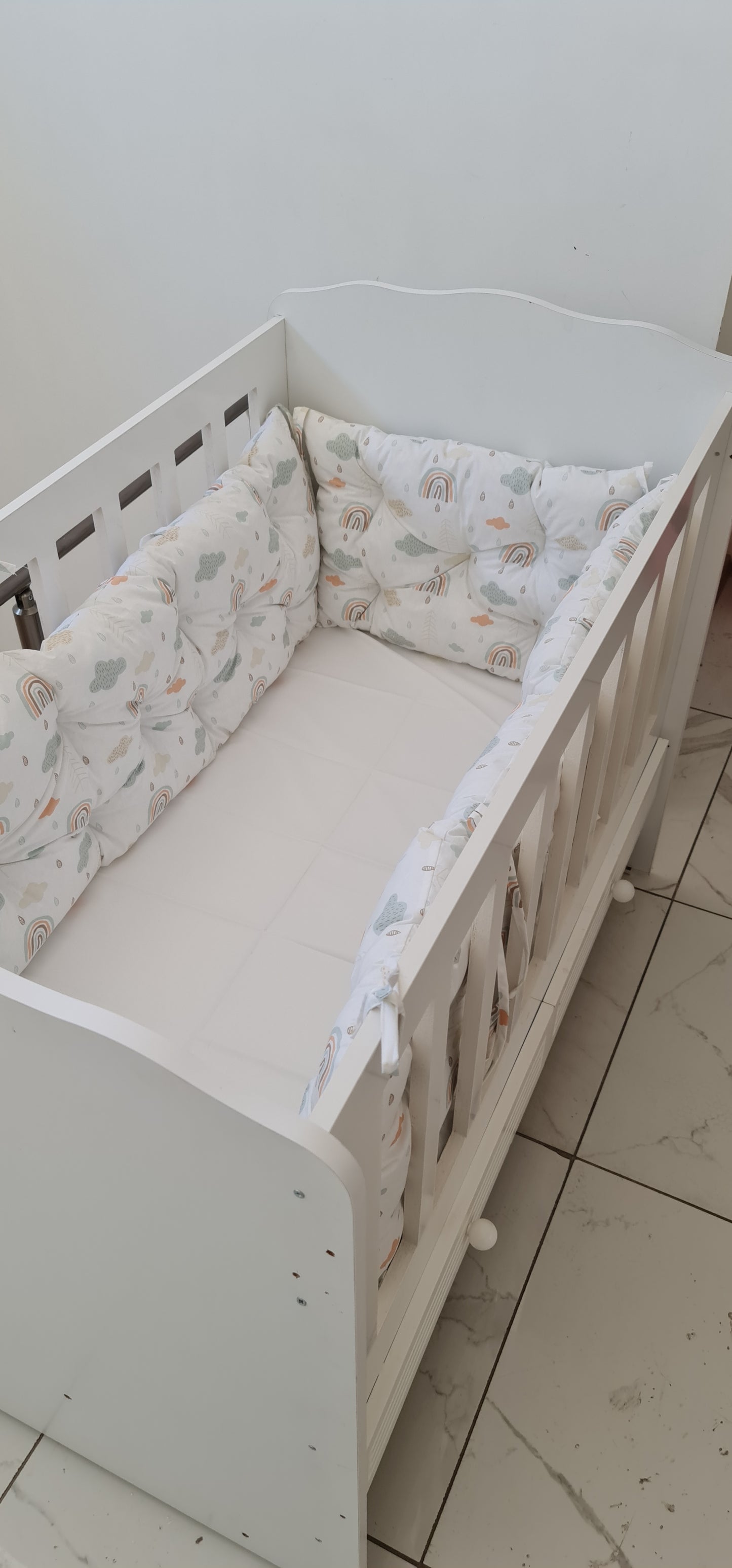Bebek Beşik Kenar Koruma Takımı Gök Kuşaklı %100 Pamuk Kumaş