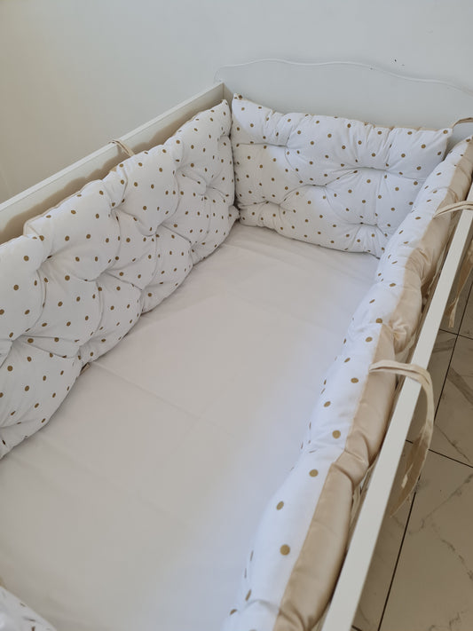Bebek Beşik Kenar Koruma Takımı Puantiye %100 Pamuk Kumaş