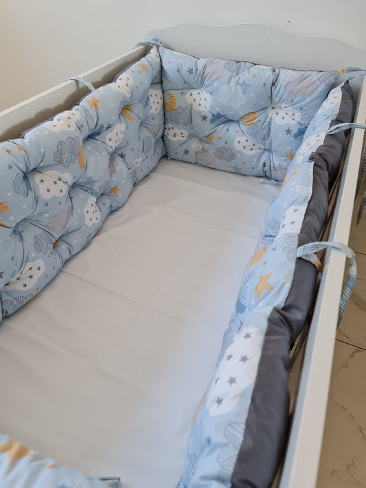 Bebek Beşik Kenar Koruma Takımı Bulutlar %100 Pamuk Kumaş
